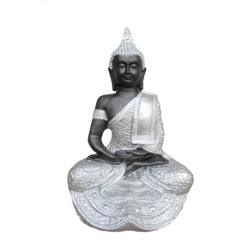 Buda Thai Prata-Preto 32cm