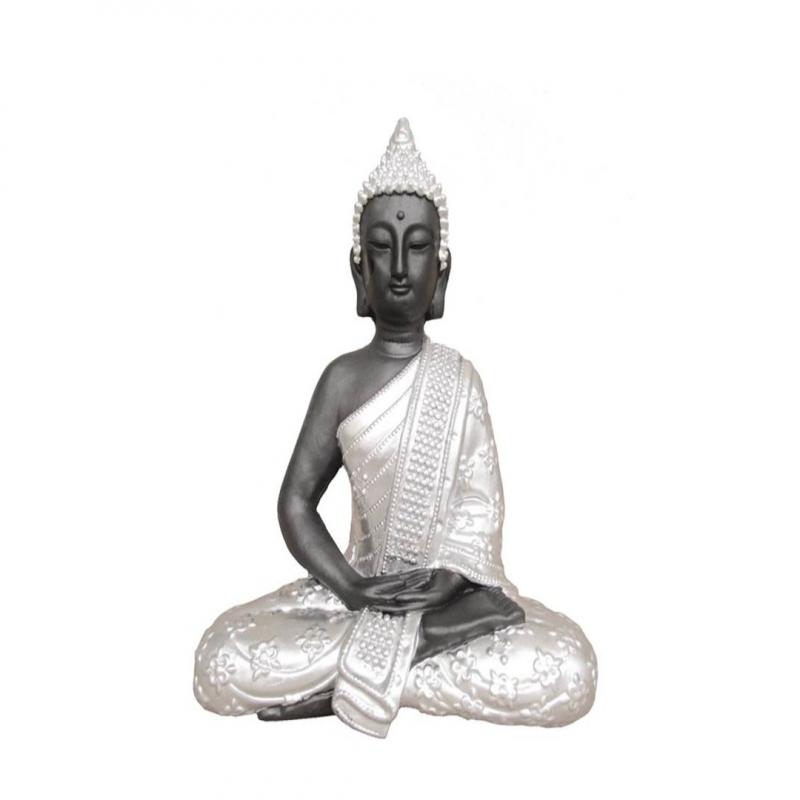 Buda Thai Prata-Preto 32cm