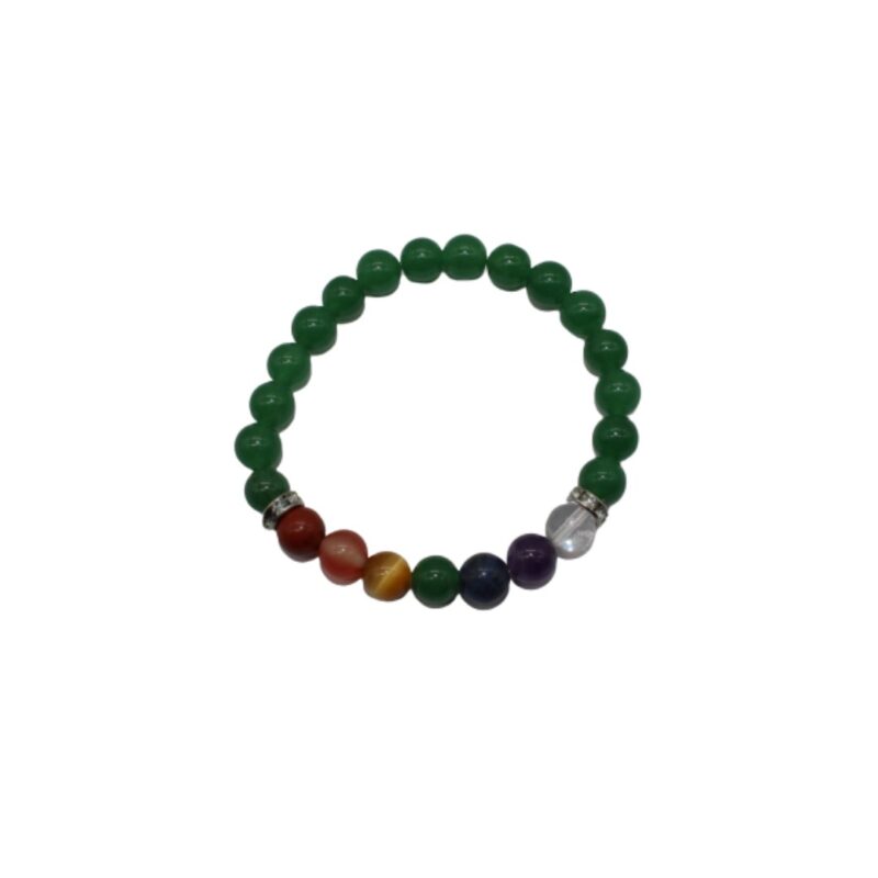 Pulseira Quartzo Verde c/ 7 Chakras bola 8mm