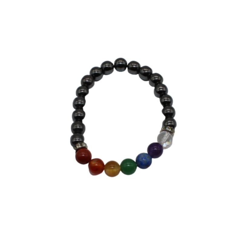 Pulseira Hematita c/ 7 Chakras bola 8mm