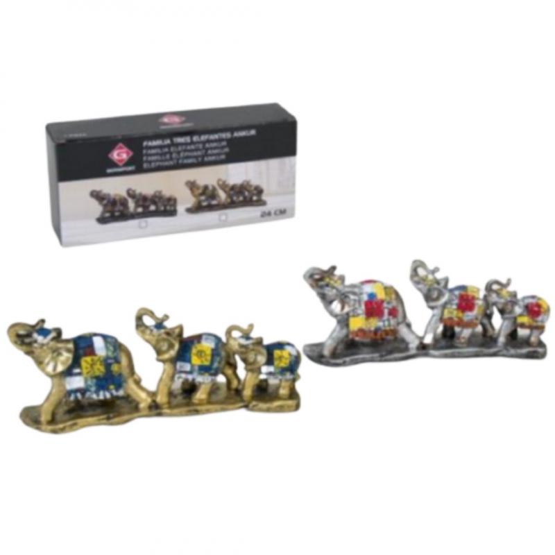 Familia Tres Elefantes Ankur Prateado-Dourado 24cm