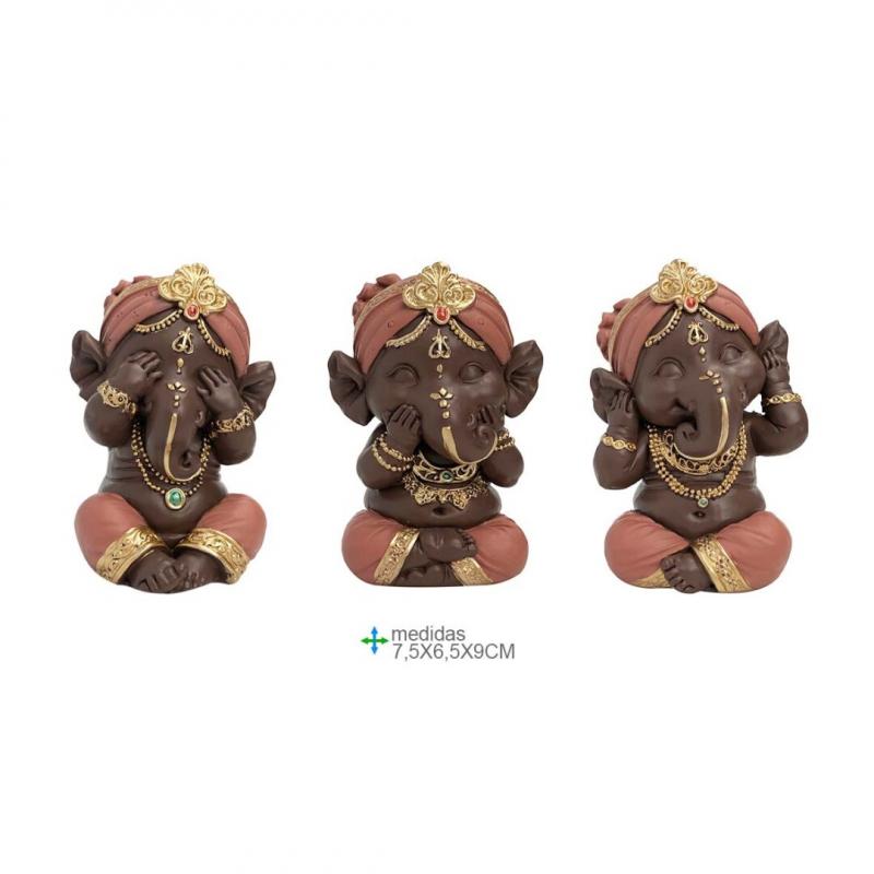 Ganesh Cego, Surdo e Mudo Resina 7,5x6,5x9 (3unid)