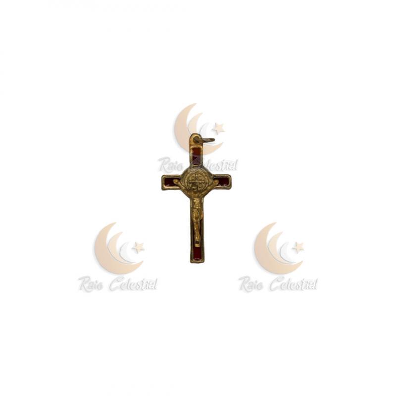 Cruz de S.Bento dourada-vermelho 4cm