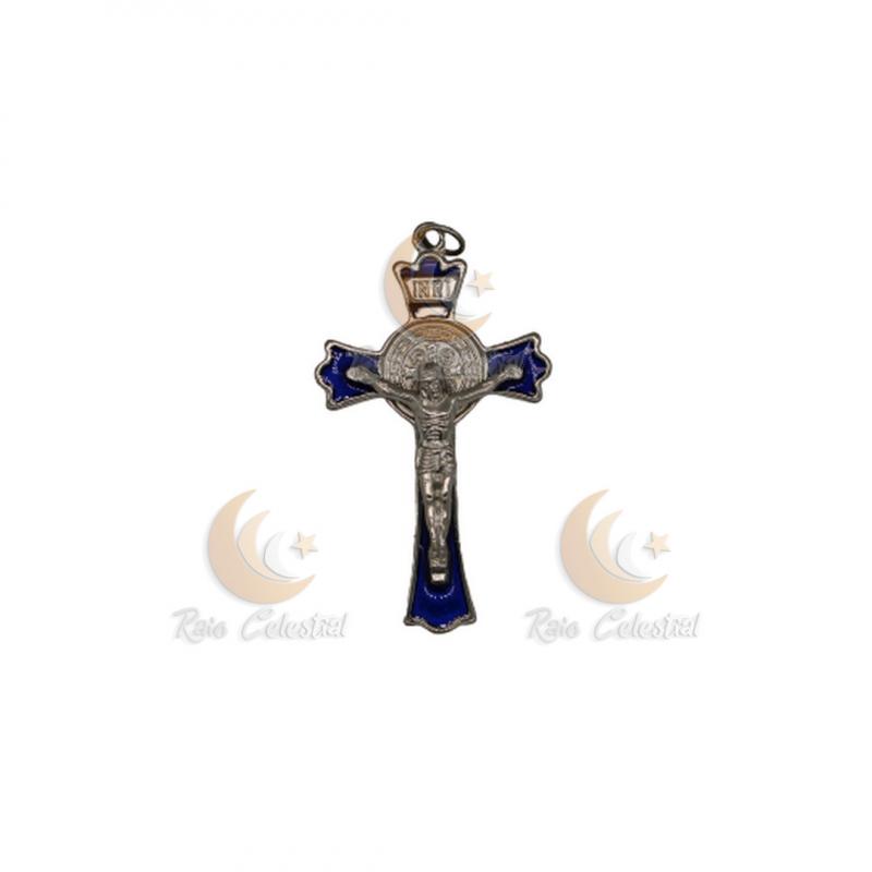 Cruz de S.Bento prateada-azul 7cm