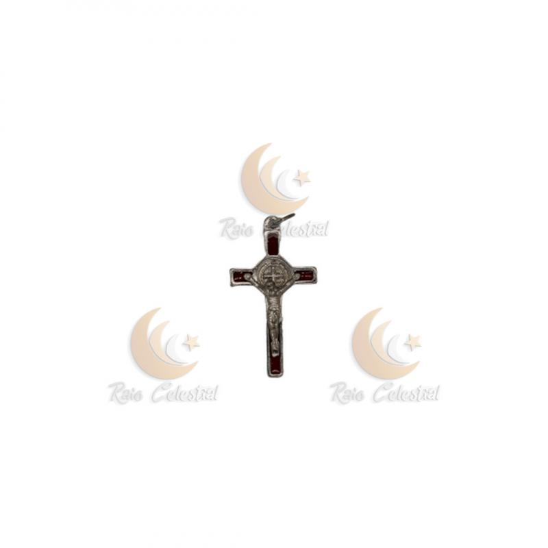 Cruz de S.Bento prateada-vermelho 5cm