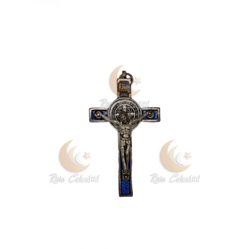 Cruz de S.Bento prateada-azul claro 7cm