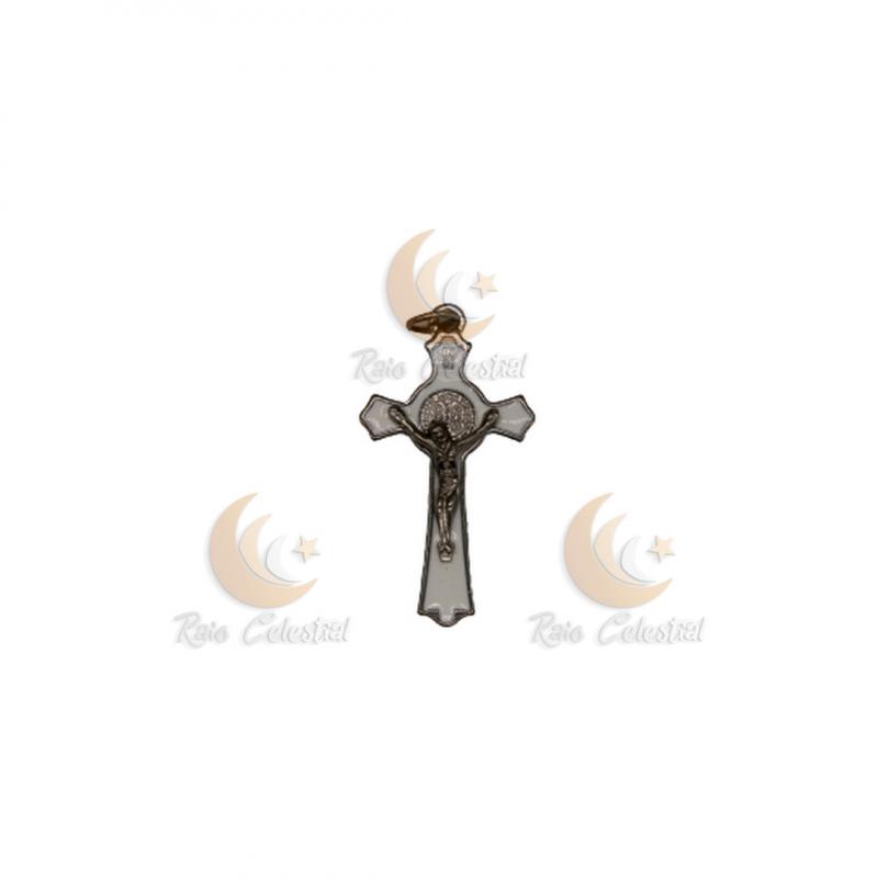 Cruz de S.Bento prateada-branco 5cm