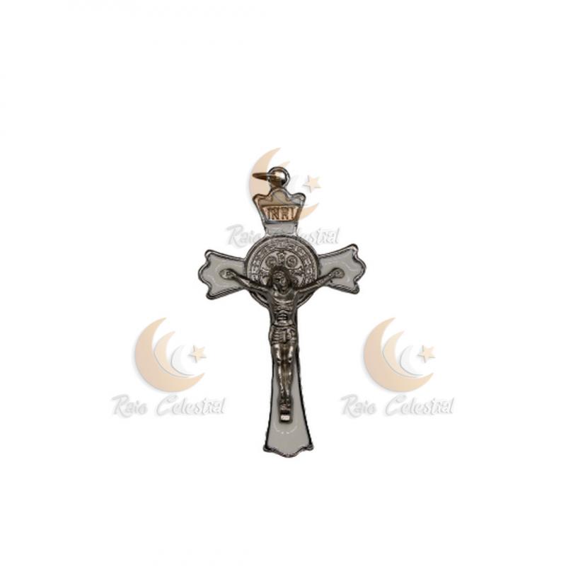 Cruz de S.Bento prateada-branco 7cm