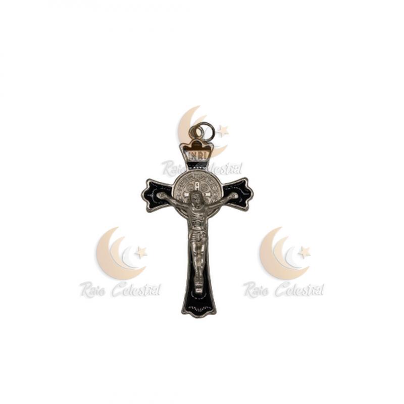 Cruz de S.Bento prateada-preto 7cm