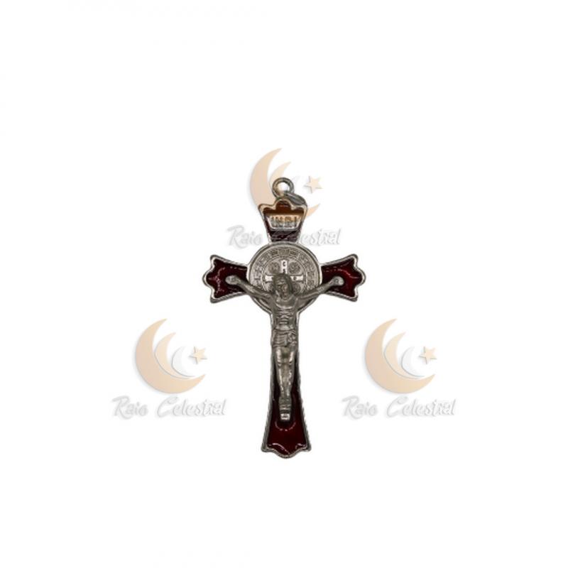 Cruz de S.Bento prateada-vermelho 7cm