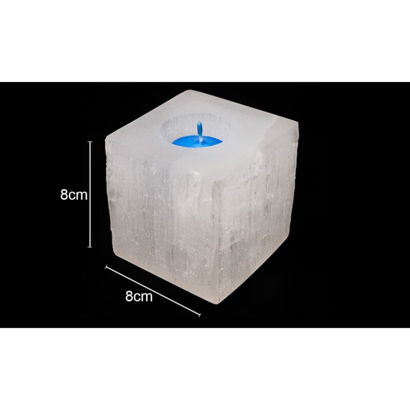 Porta Vela Selenite Cubo Polido 8cm