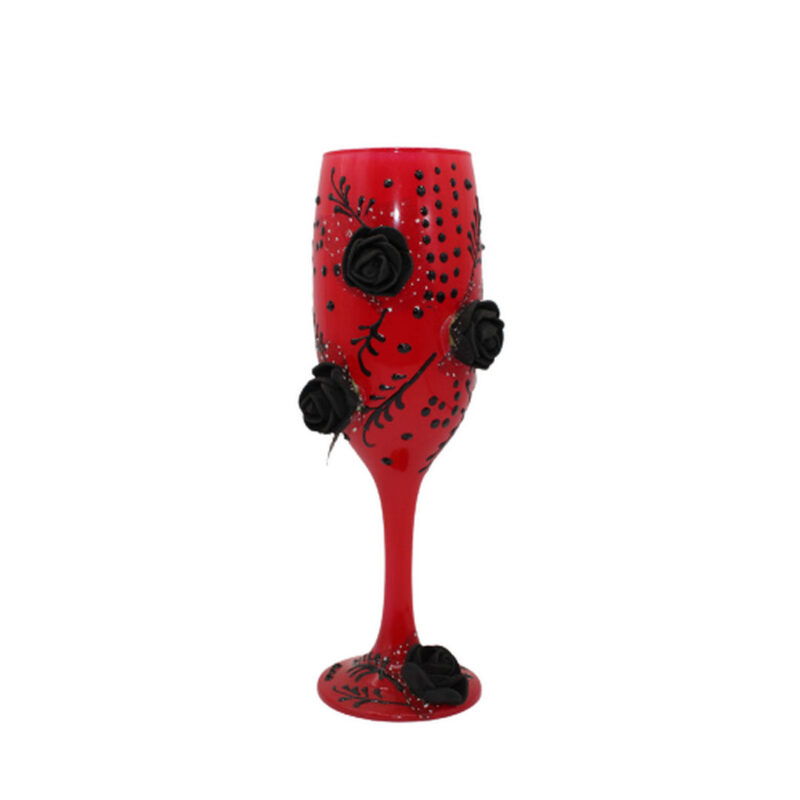 Copo Pomba Gira vermelho c/ rosas pretas