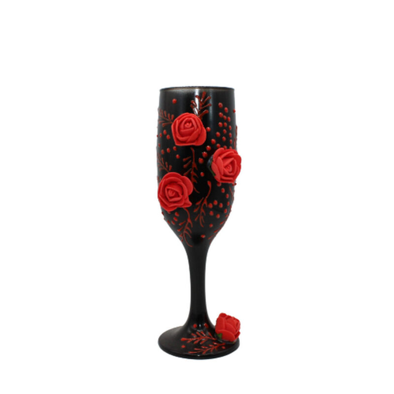 Copo Pomba Gira preto c/ rosas vermelhas