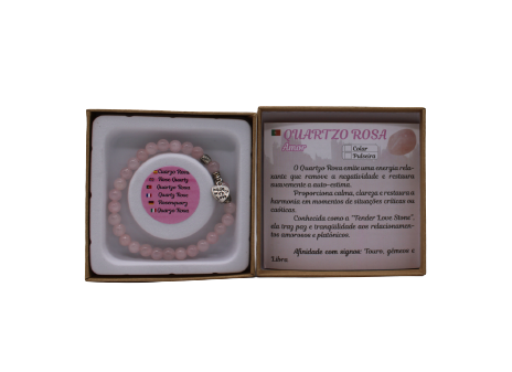 Pulseira Quartzo Rosa com Pendente Coracao
