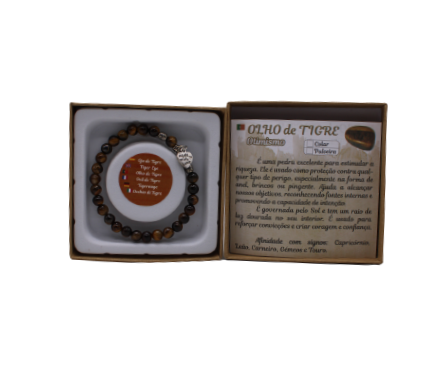 Pulseira Olho de Tigre com Pendente Coracao