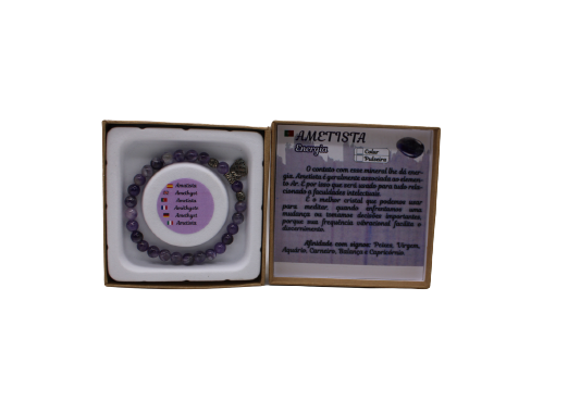 Pulseira Ametista com Pendente Coracao