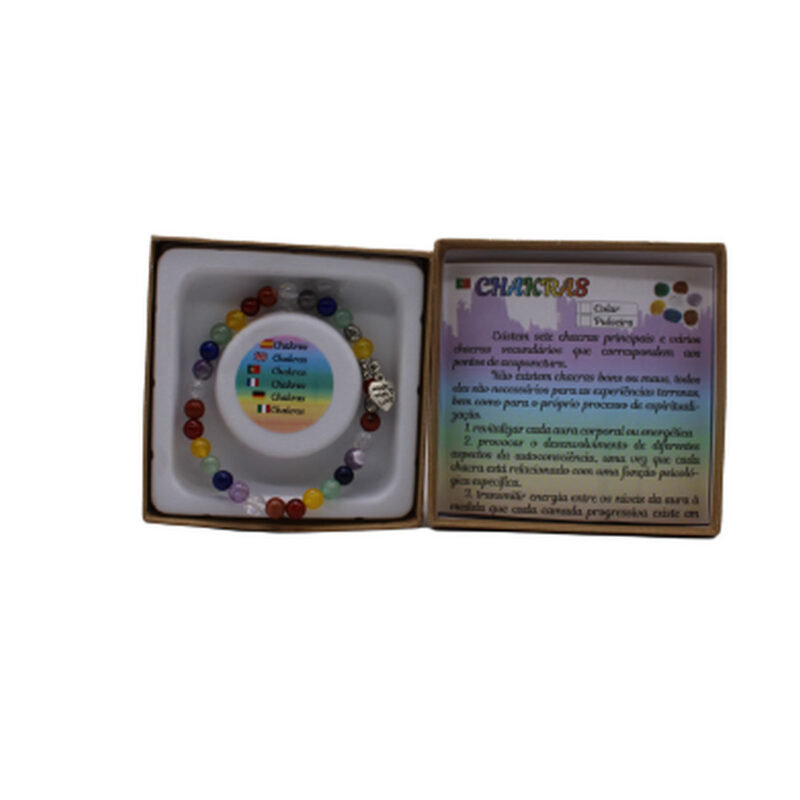 Pulseira 7 chakras com Pendente Coracao