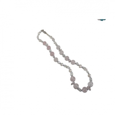 Colar mineral Quartzo Rosa c/ perola