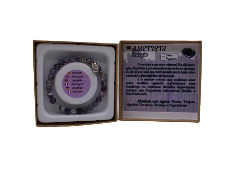 Pulseira Ametista com Pendente Coruja