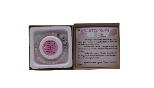 Pulseira Quartzo Rosa com Pendente Arvore