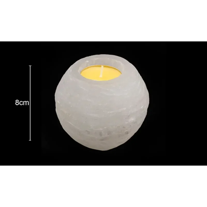Porta Vela Bola de Neve Selenite Branco 8cm