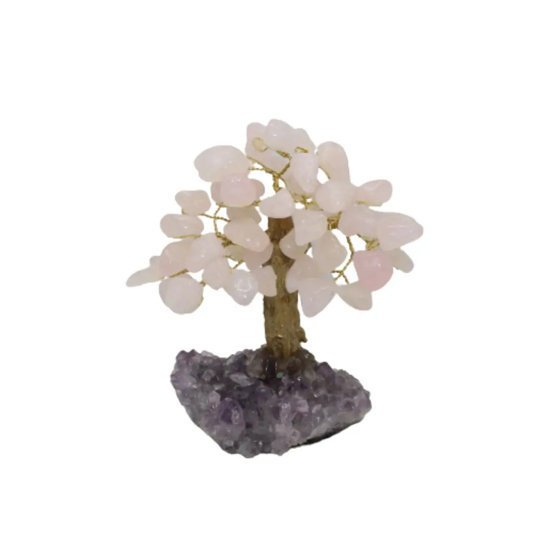 Arvore de Qtz Rosa c/ tronco grosso e base ametista
