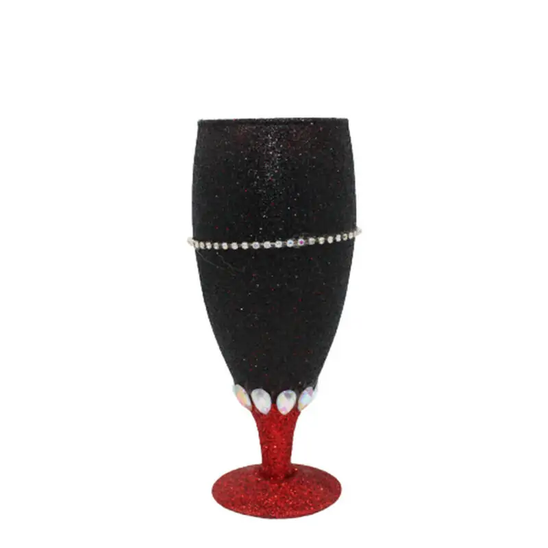 Copo Pomba Gira brilhante preto e pe vermelho c/pedrinhas
