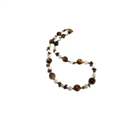Colar mineral Olho de Tigre c/ perola